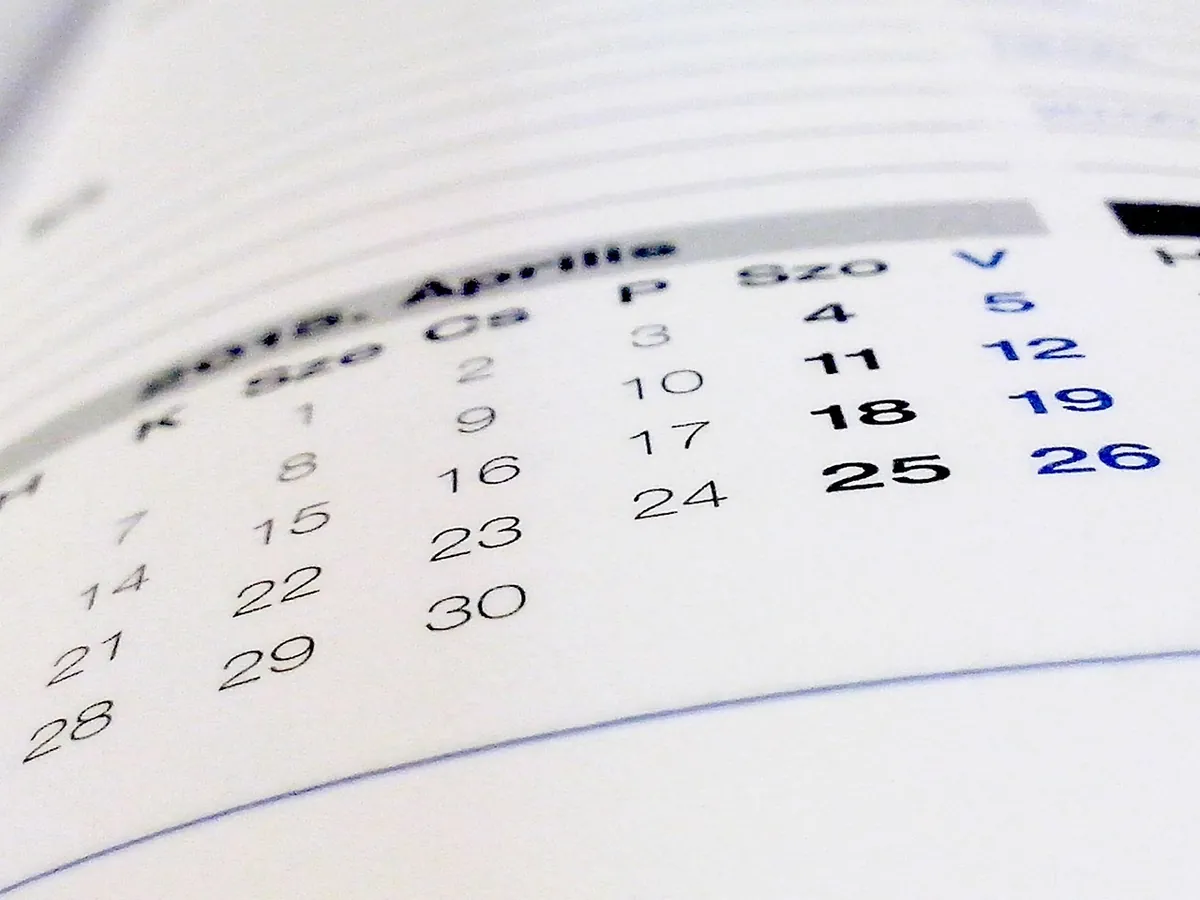Calendar page with dates marked